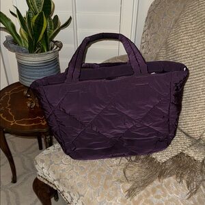 NEW !! Athleta purple eggplant  quilted tote bag large "power of she"